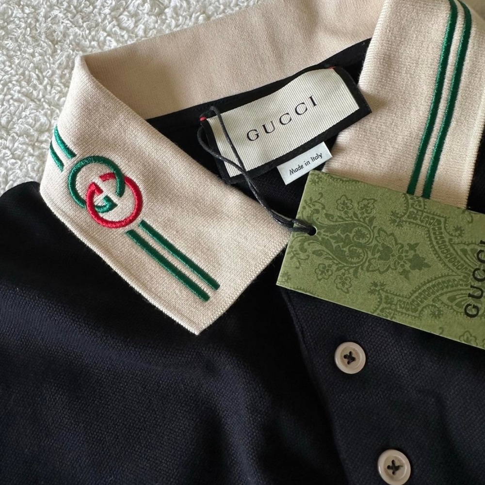 Authentic Black Gucci Piquet Polo with interlocking G